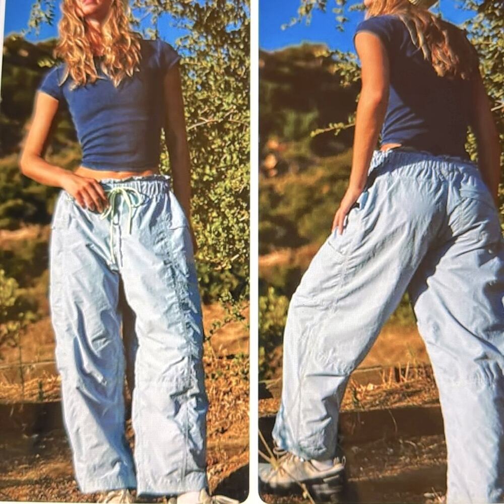 NWOT Free People Blue Nylon Cargo Pants